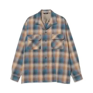 BEAMS Ombre Check Open Collar Shirt "Blue"