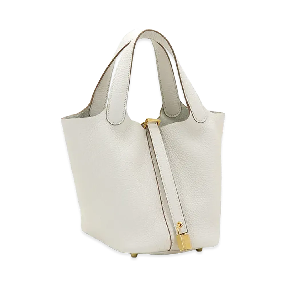 Hermes Women's Picotin Lock PM 18 Taurillon Clemence Handbag "Gris Pale"