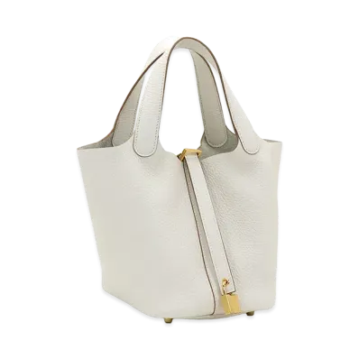 Hermes Women's Picotin Lock PM 18 Taurillon Clemence Handbag "Gris Pale"