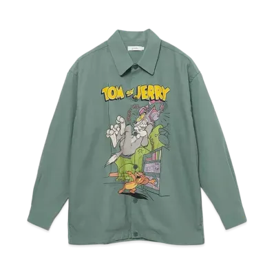 graniph x Tom and Jerry Headphones Big Silhouette Coach Shirt "Khaki"