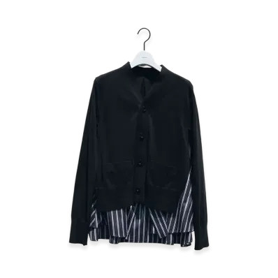 sacai Poplin x Knit Cardigan "Black/Dark Navy Stripe"