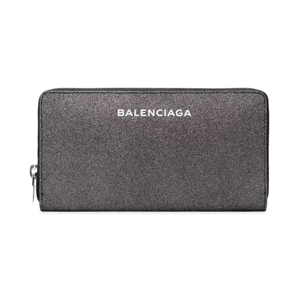 BALENCIAGA Logo Glitter Round Fastener Wallet "Black"