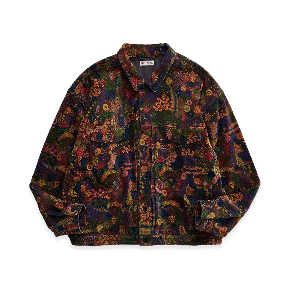 NICENESS P.Sterling Floral Pattern Corduroy Trucker Jacket "Charcoal"