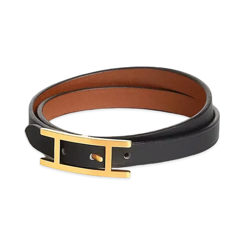 Hermes Behapi Double Tour Bracelet "Noir/Forve/Gold"