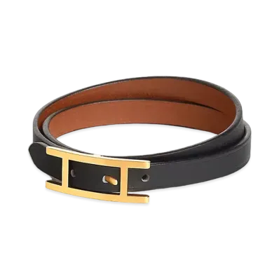 Hermes Behapi Double Tour Bracelet "Noir/Forve/Gold"