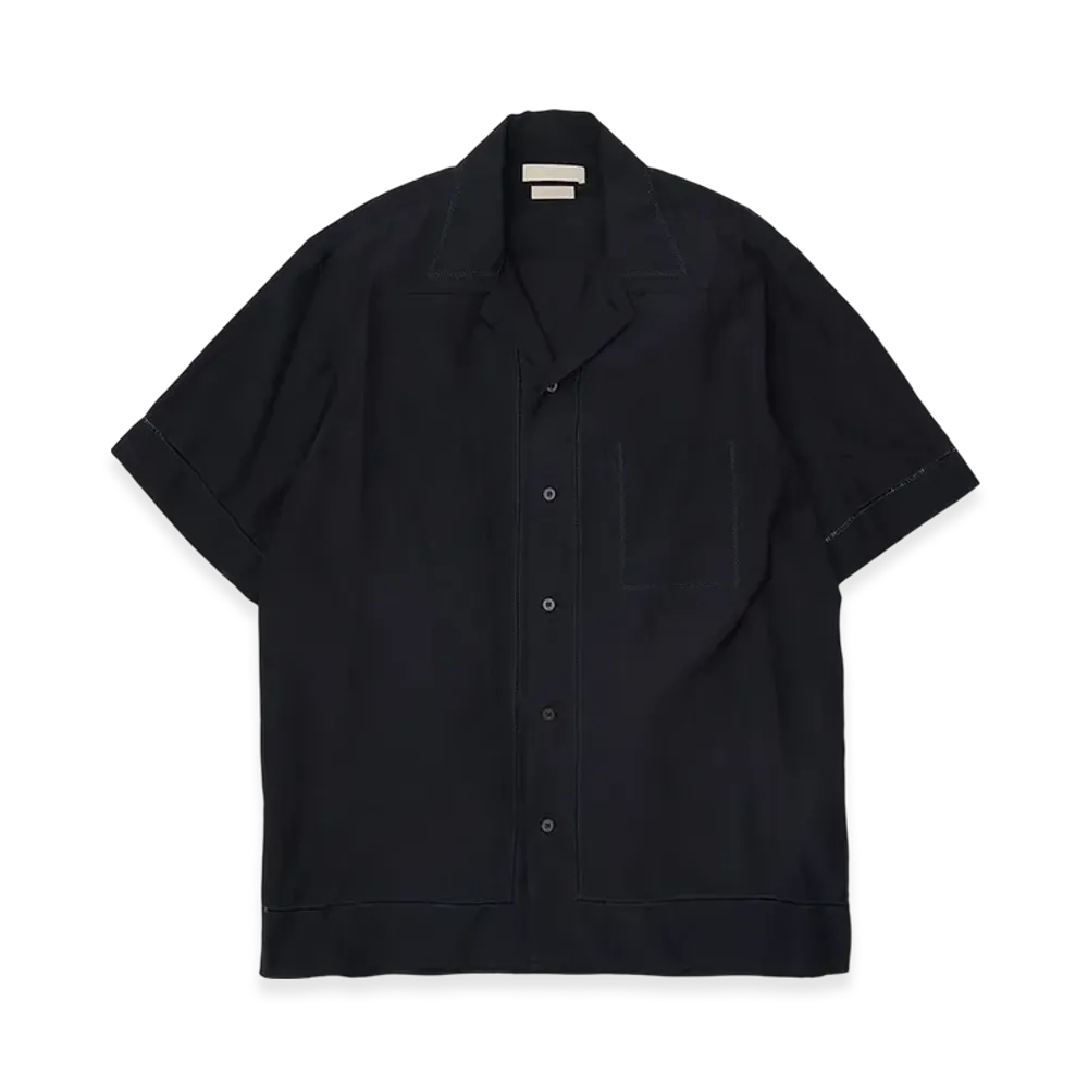 YOKE Cotton Acetate Poplin Embroidarey Open Collar Shirt "Black"
