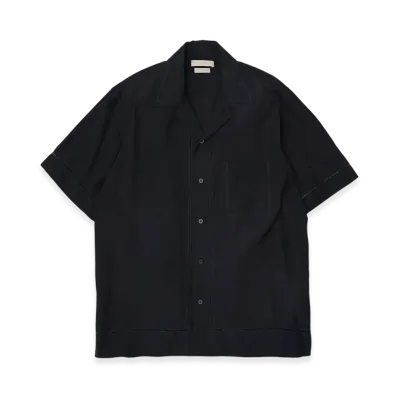 YOKE Cotton Acetate Poplin Embroidarey Open Collar Shirt "Black"