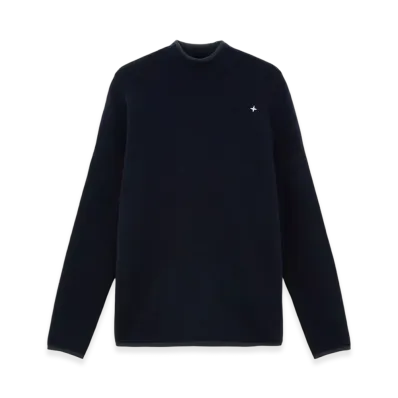 Stone Island 570GA Gauzed Effect Wool Blend Stone Island Stellina Mock-Neck Sweater with Ribbed Details - 24FW "Marine Blue"