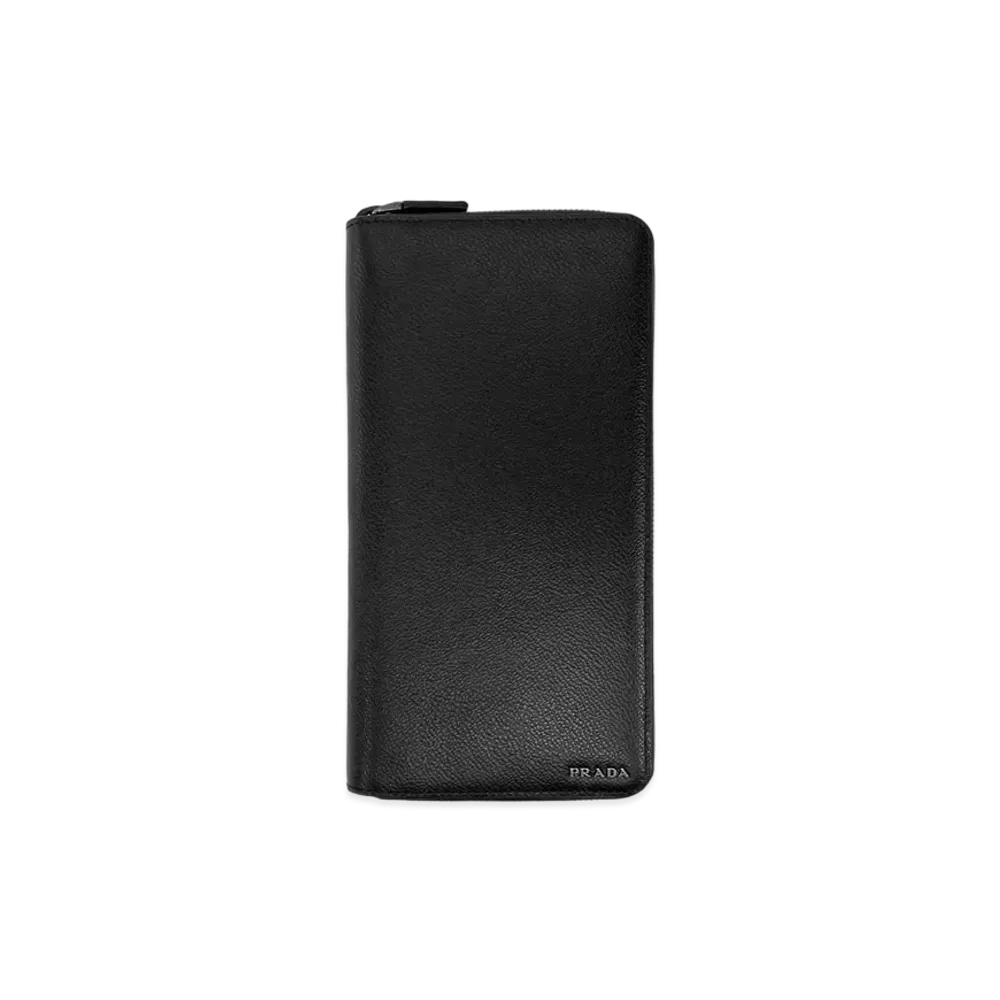 PRADA Metal Logo Round Zipper Long Wallet "Black/Navy"