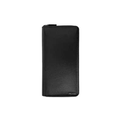 PRADA Metal Logo Round Zipper Long Wallet "Black/Navy"