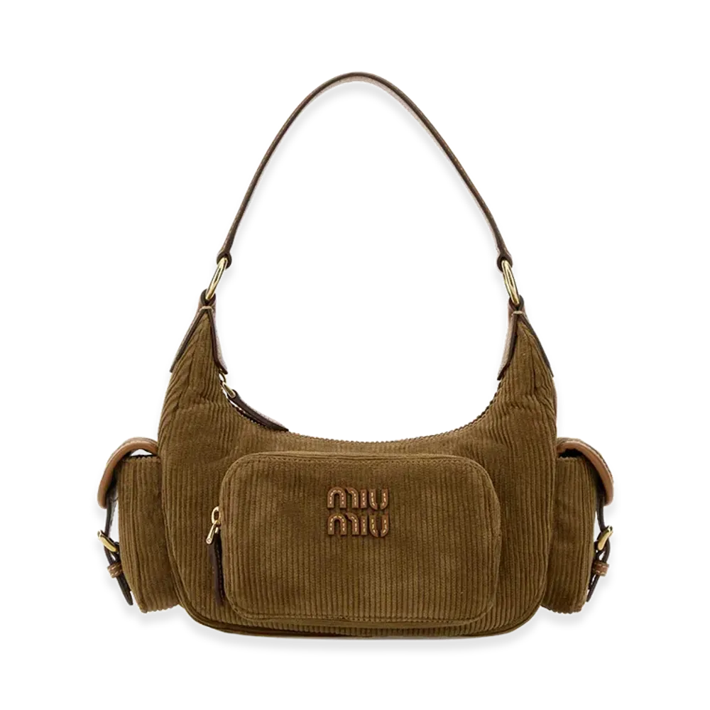 MIU MIU Women's Biscuit Corduroy Pocket Handbag "Brown"