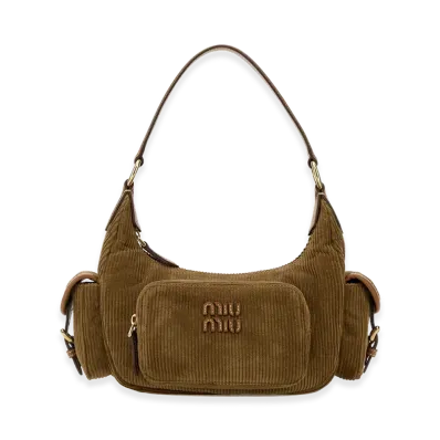 MIU MIU Women's Biscuit Corduroy Pocket Handbag "Brown"