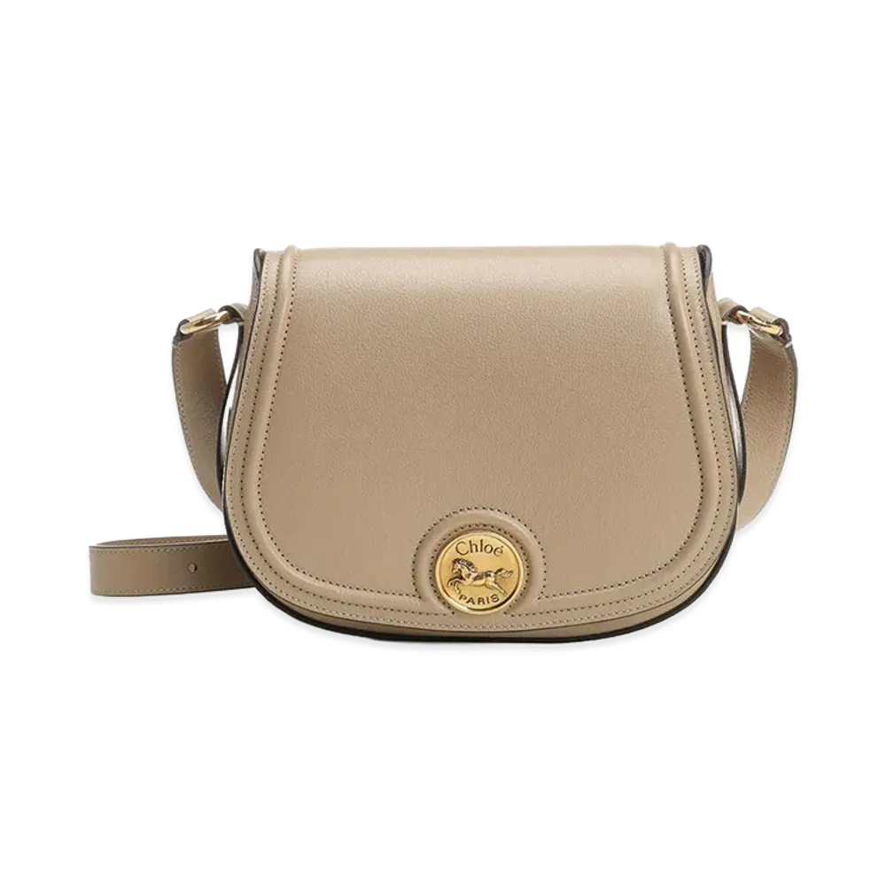 Chloe Women's Leather Horse Medal Crossbody Bag "Beige"