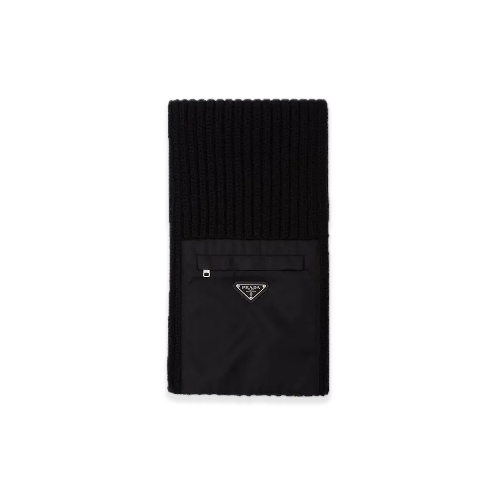 PRADA Re-Nylon Gabardine x Wool Scarf "Black"