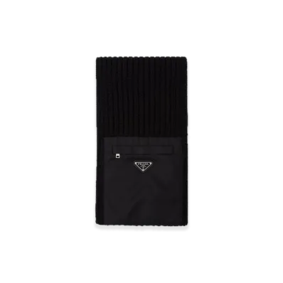 PRADA Re-Nylon Gabardine x Wool Scarf "Black"