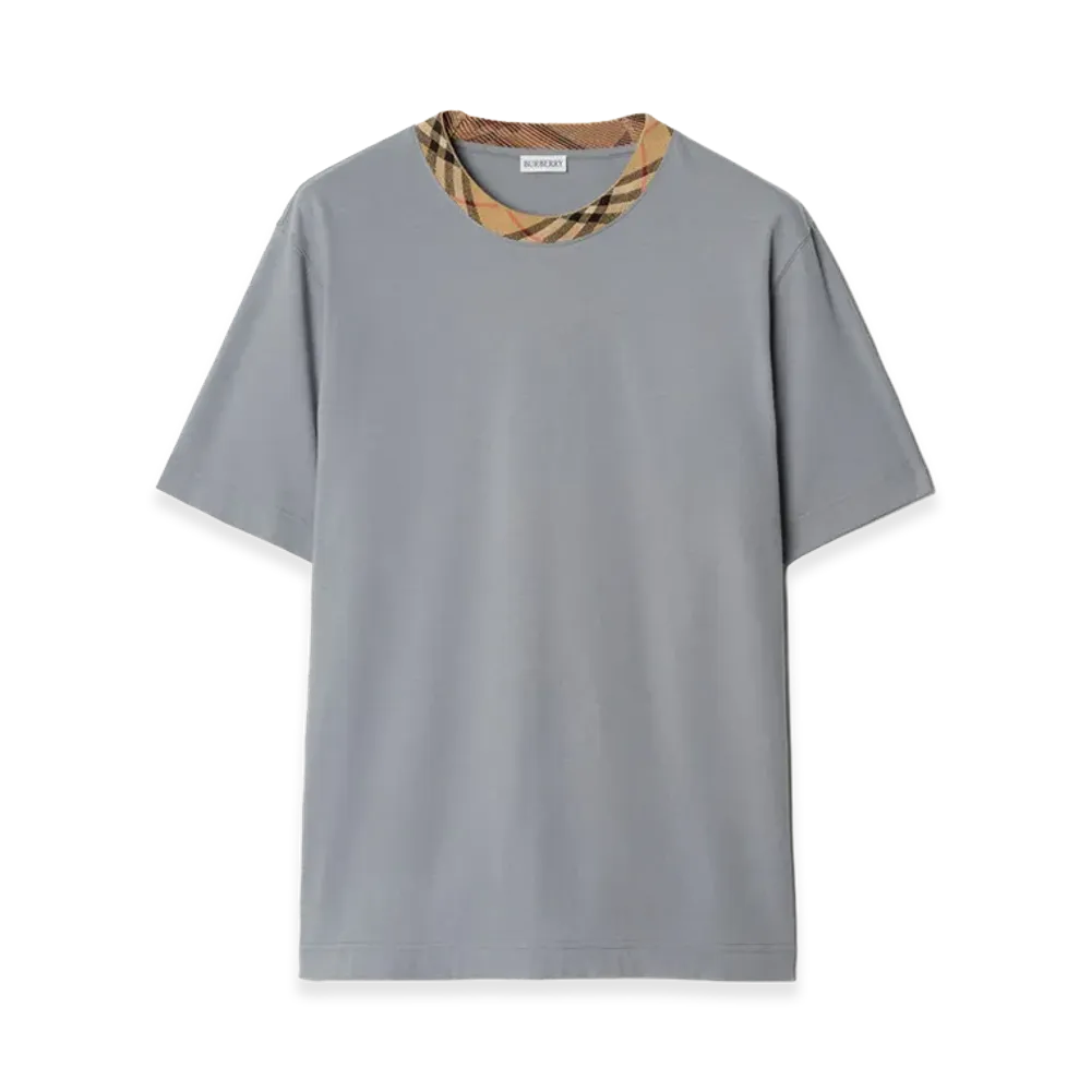 Burberry Check Trim Cotton Tee "Forecast Grey"