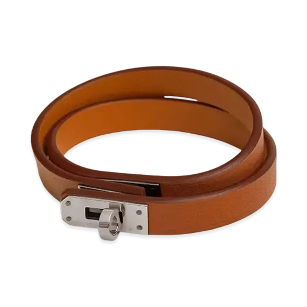 Hermes Mini Kelly Double Tour Bracelet Swift "Palladium/Gold"