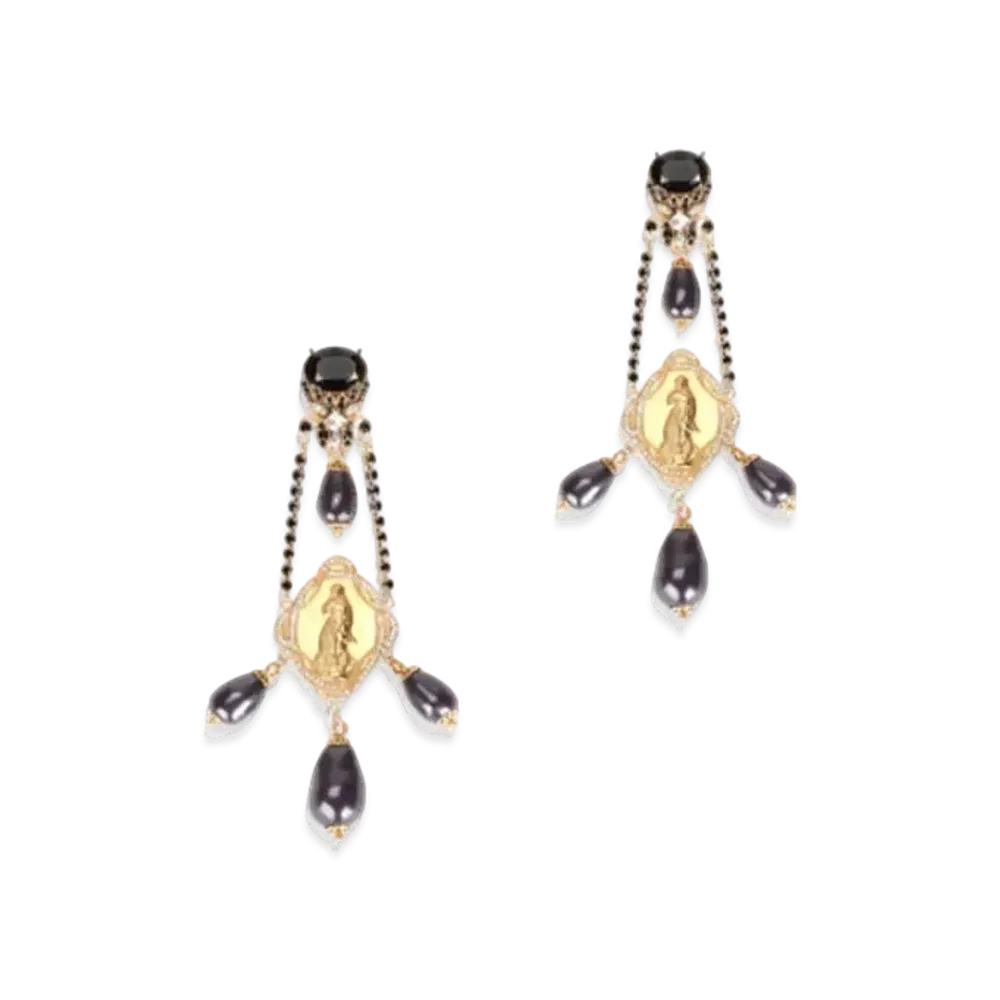 Dolce&Gabbana Drop Earrings With Decorative Details "Black/Gold"