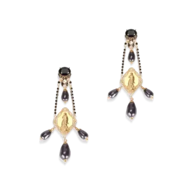 Dolce&Gabbana Drop Earrings With Decorative Details "Black/Gold"