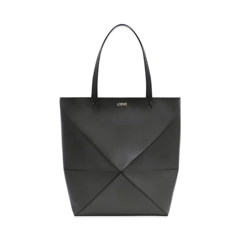 LOEWE XL Puzzle Fold Tote in Shiny Calfskin "Black"
