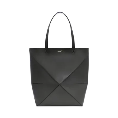 LOEWE XL Puzzle Fold Tote in Shiny Calfskin "Black"