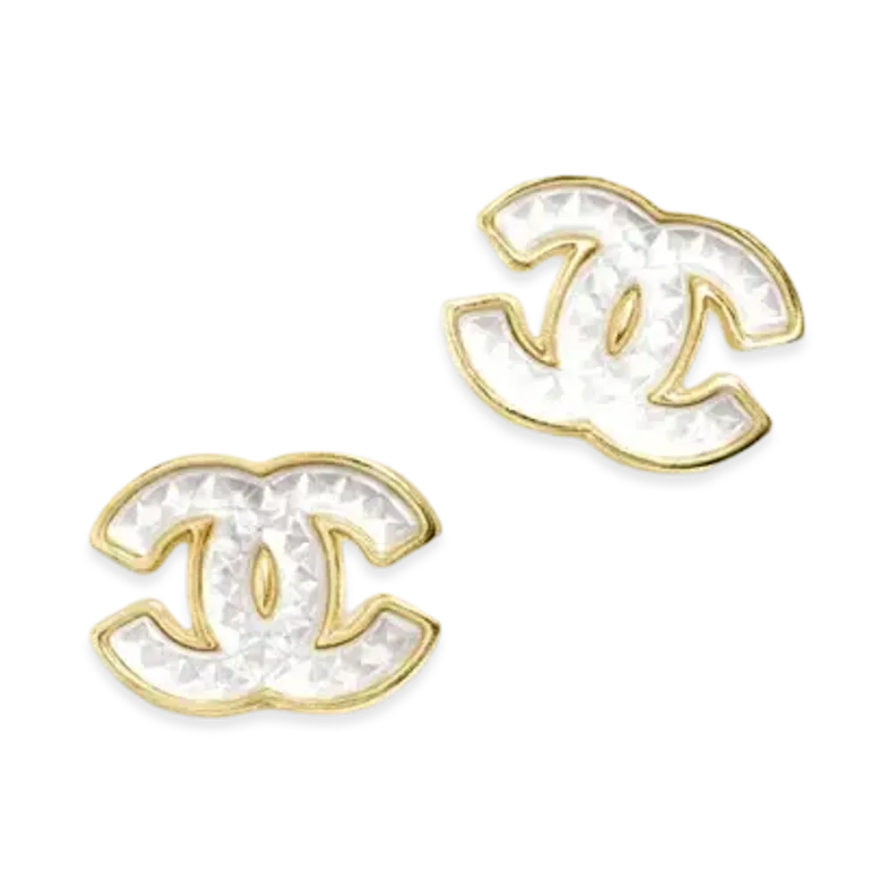 CHANEL Stud Earrings Metal & Glass "Gold/White"