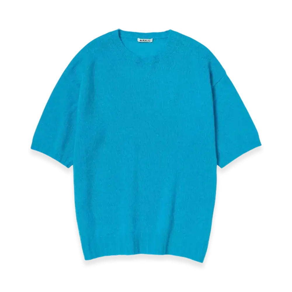 AURALEE Shetland Wool Cashmere Knit T-Shirt "Turquoise Blue"