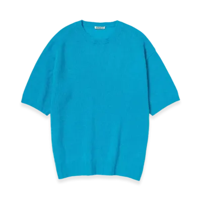 AURALEE Shetland Wool Cashmere Knit T-Shirt "Turquoise Blue"