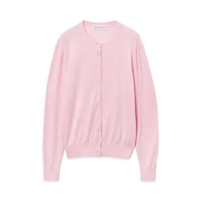 Alexander Wang Emboss Logo Superfine Merino Wool Cardigan "Pink Lace"
