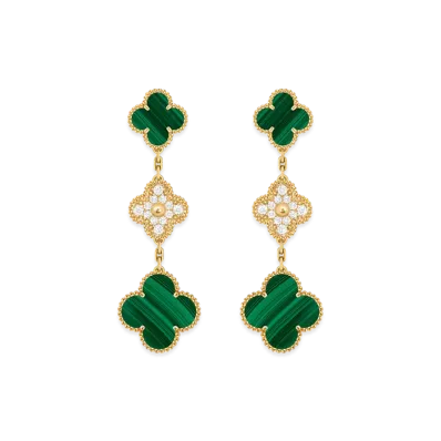 Van Cleef & Arpels Magic Alhambra earrings 3 motifs "18K Yellow gold/Diamond/Malachite"