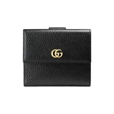 GUCCI GG Marmont Leather French Flap Wallet "Black"