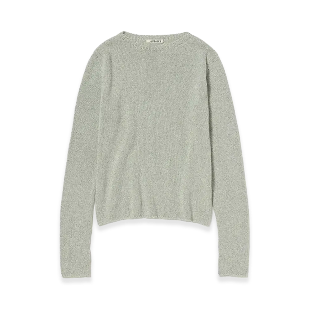 AURALEE Women's Cashmere Silk Melange Knit P/O "Mix Mint Gray"