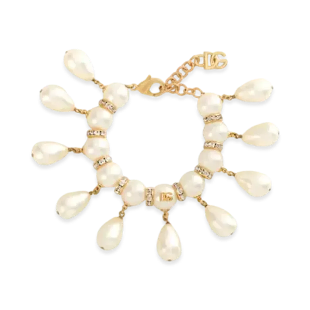 DOLCE&GABBANA Bracelet With Spheres Teardrop Accents and DG Logo "White"