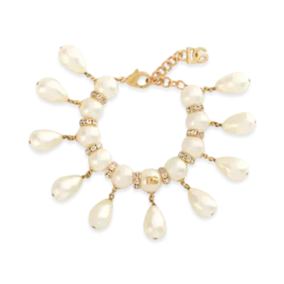 DOLCE&GABBANA Bracelet With Spheres Teardrop Accents and DG Logo "White"