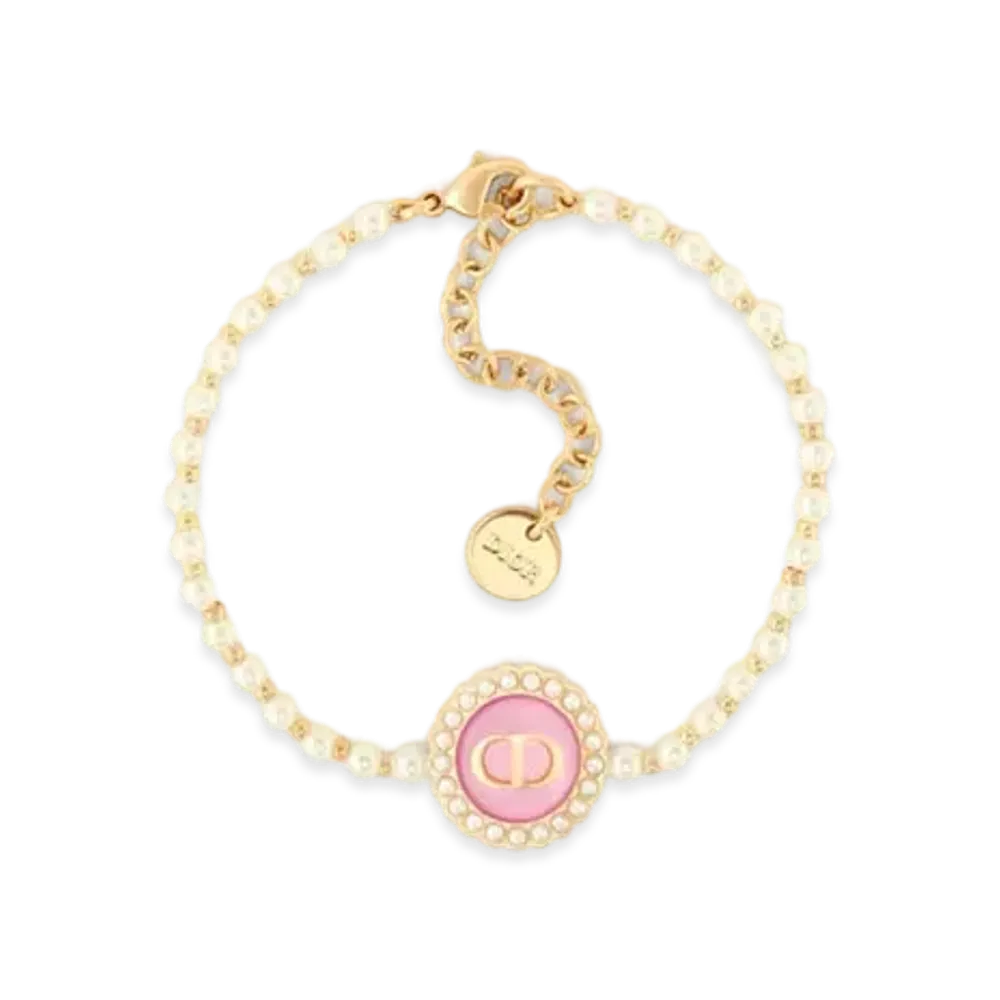 Dior Petit CD Baroque Bracelet Metal with Resin Pearls and Glass "Gold/White/Cadmium Pink"