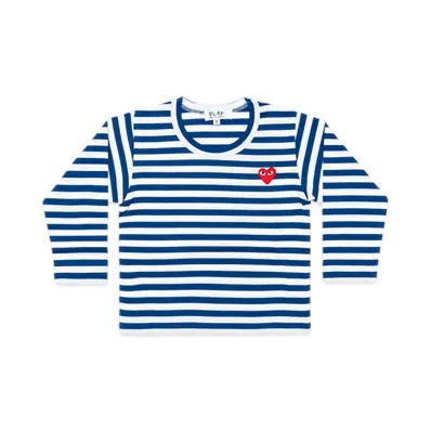 PLAY COMME des GARCONS Kids Border Printed Long Sleeve T-Shirt With Red Emblem "Navy/White"