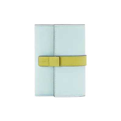 LOEWE Small Vertical Wallet In Soft Grained Calfskin "Crystal Blue/Lime Yellow"