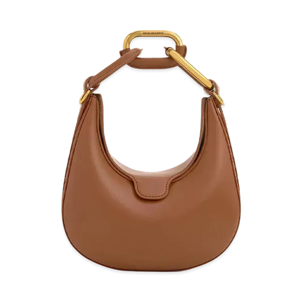 CHARLES & KEITH Mini Colla Chain Link Moon Bag "Chocolate"