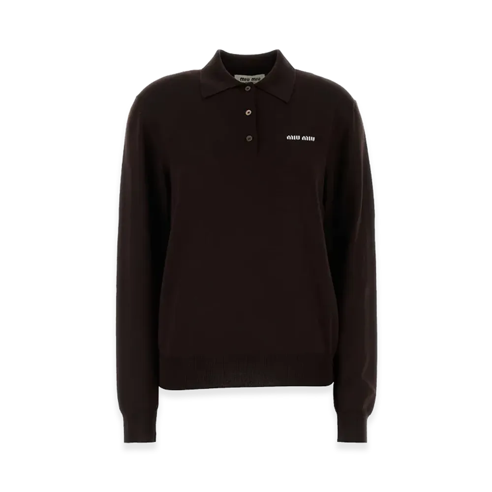 MIU MIU Women's Wool Polo Shirt "Brown/Chocolate"