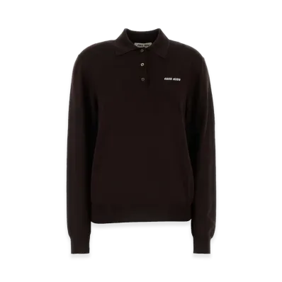 MIU MIU Women's Wool Polo Shirt "Brown/Chocolate"