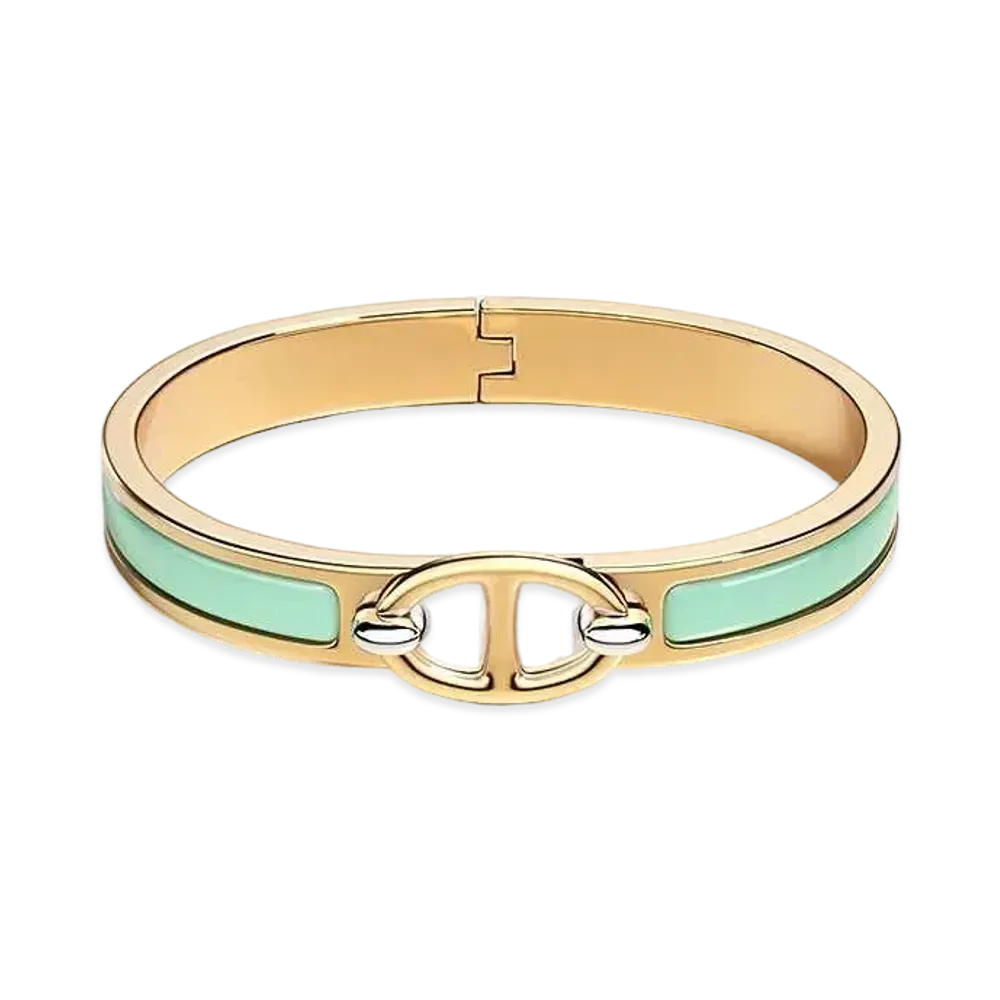 Hermes Mini Clic Chaine D'ancre Bracelet "Aqua/Gold"