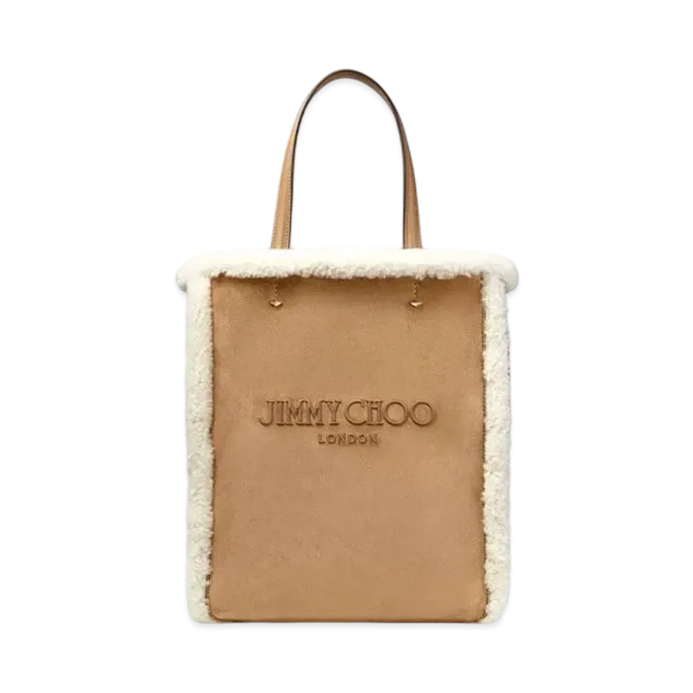 Jimmy Choo Lenny North-South M Suede Tote Bag "Rattan/Natural"