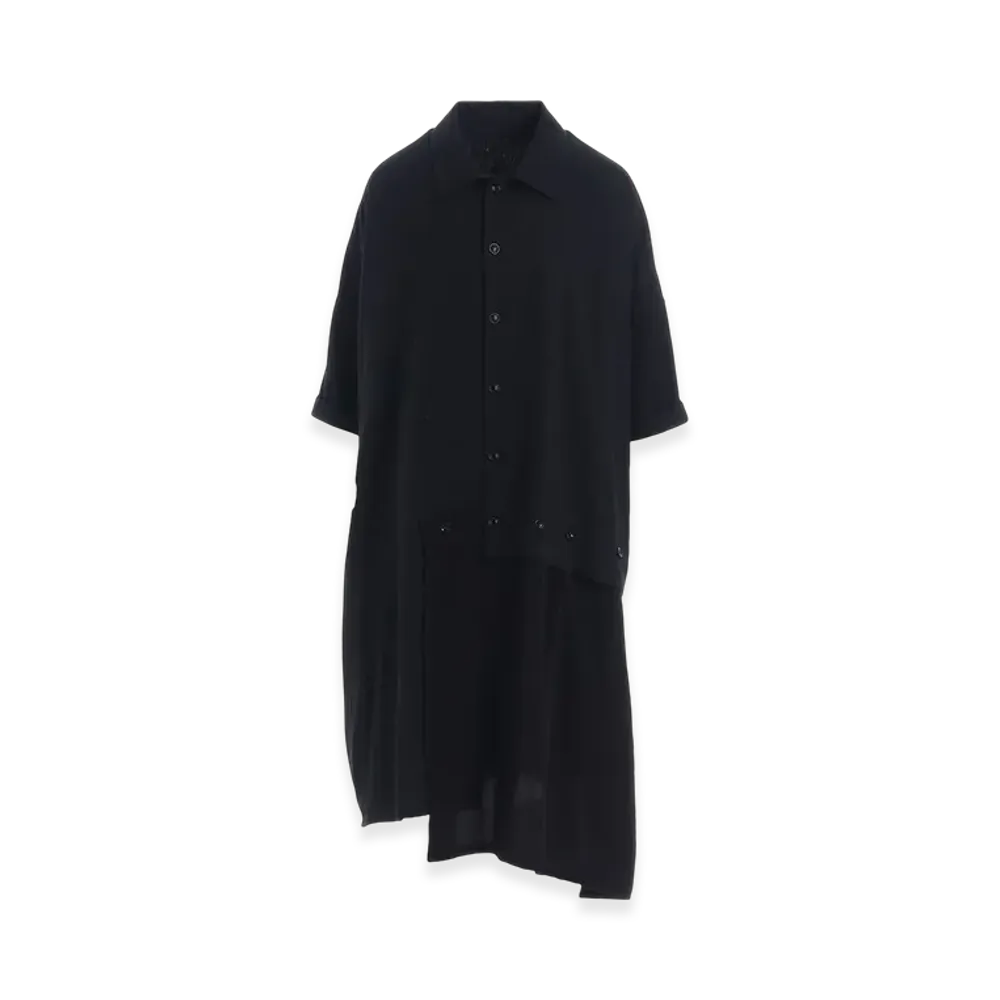 Y's Crepe De Chine/6OZ Denim Asymmetric Half Sleeve Dress "Black"