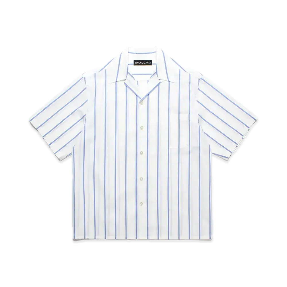 WACKO MARIA Striped Open Collar Shirt "Blue"