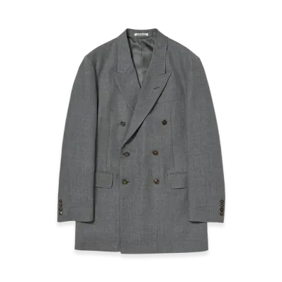 AURALEE Bluefaced Wool Double-Breasted Jacket "Gray Stripe"