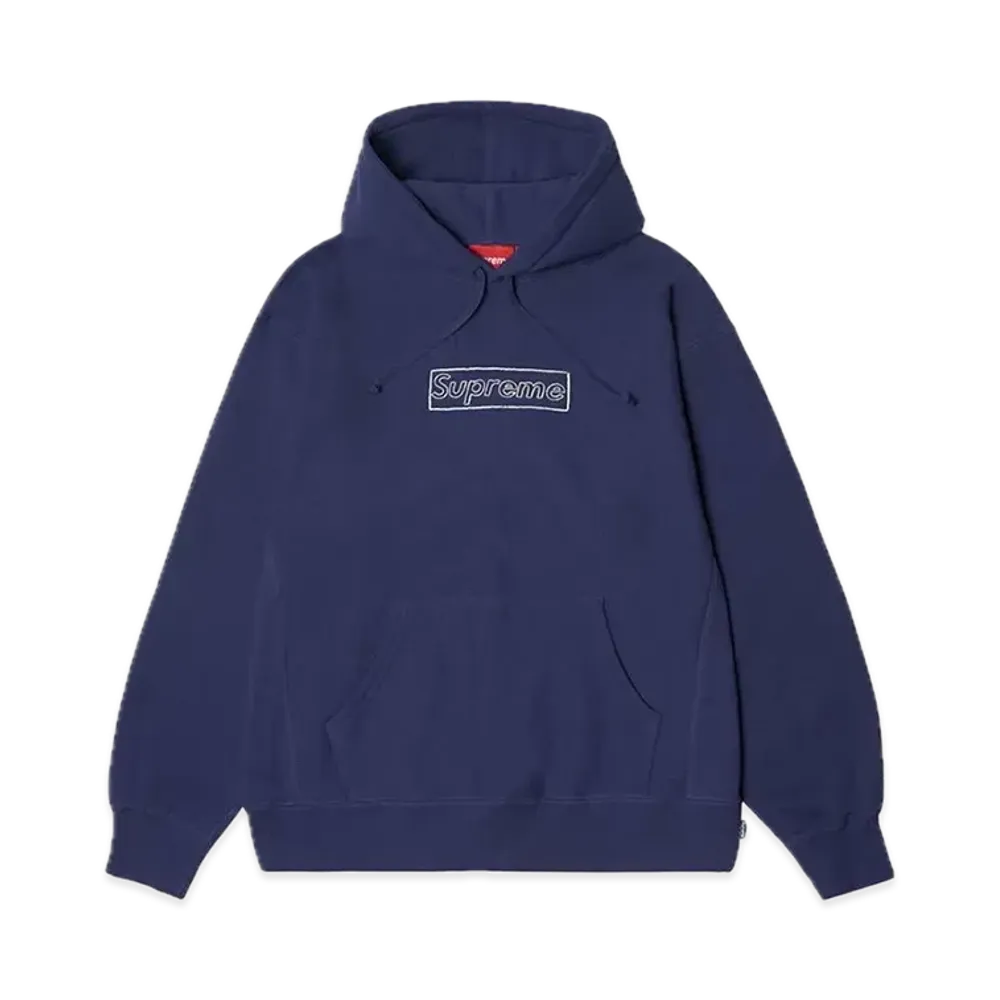 Supreme x KAWS Chalk Logo Hooded Sweatshirt "Washed Navy"(2021)