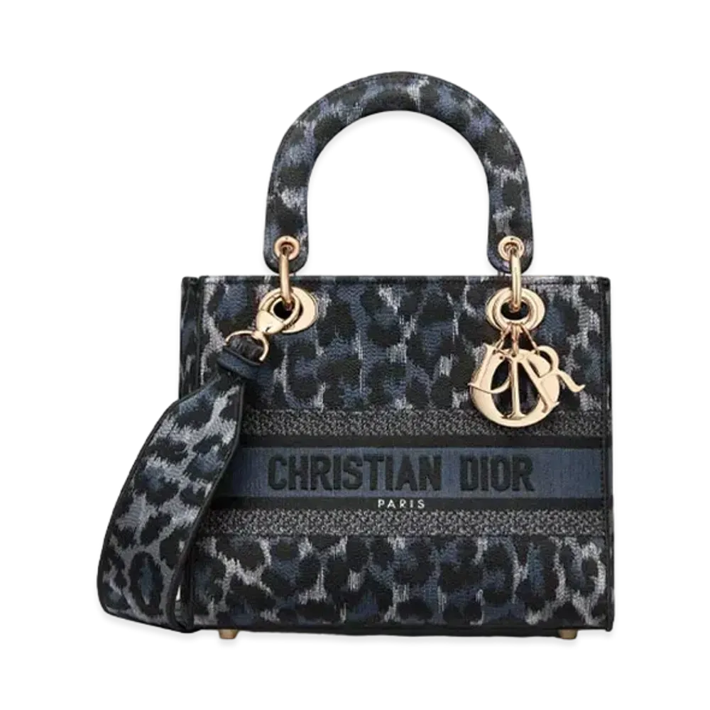 Dior Lady D-Lite Medium Bag Mizza Embroidery "Blue/Black"