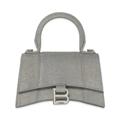 BALENCIAGA Hourglass XS Handbag In Glitter Material "Gray"