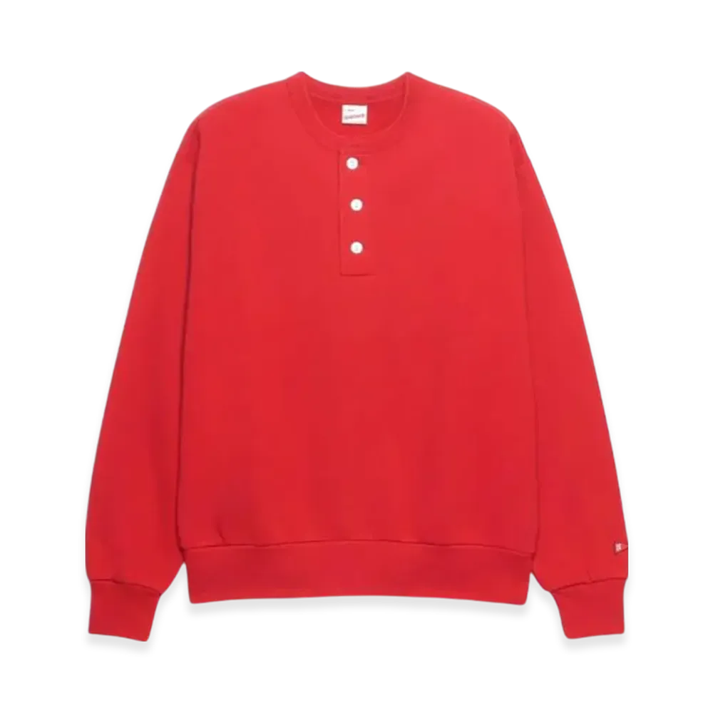 Healthknit Classic Sweat Henley Neck Long Sleeve "Red"