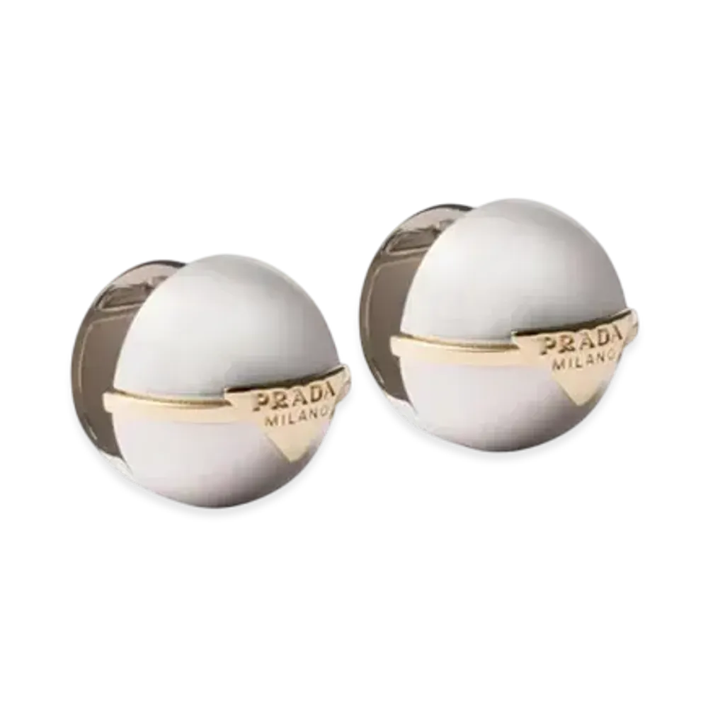 PRADA Metal Earrings "Light Gray/Gold"